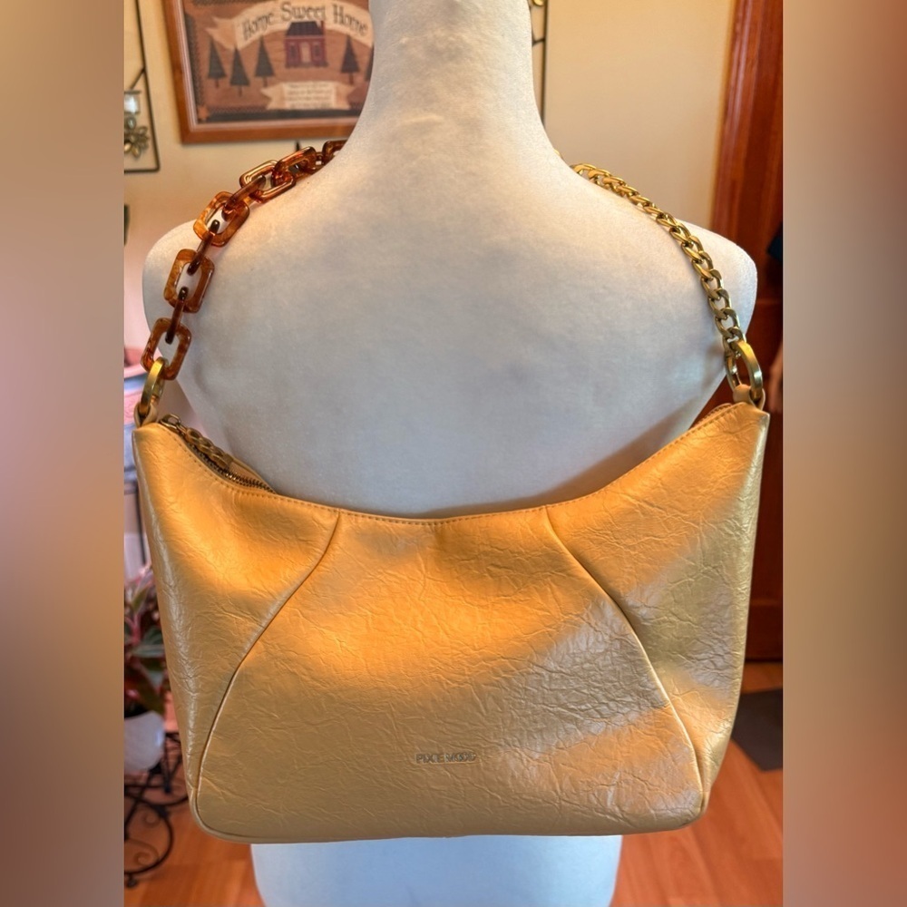Pixie Mood Zuri Vegan Leather Shoulder Bag Tortoise Chain Purse Mustard
